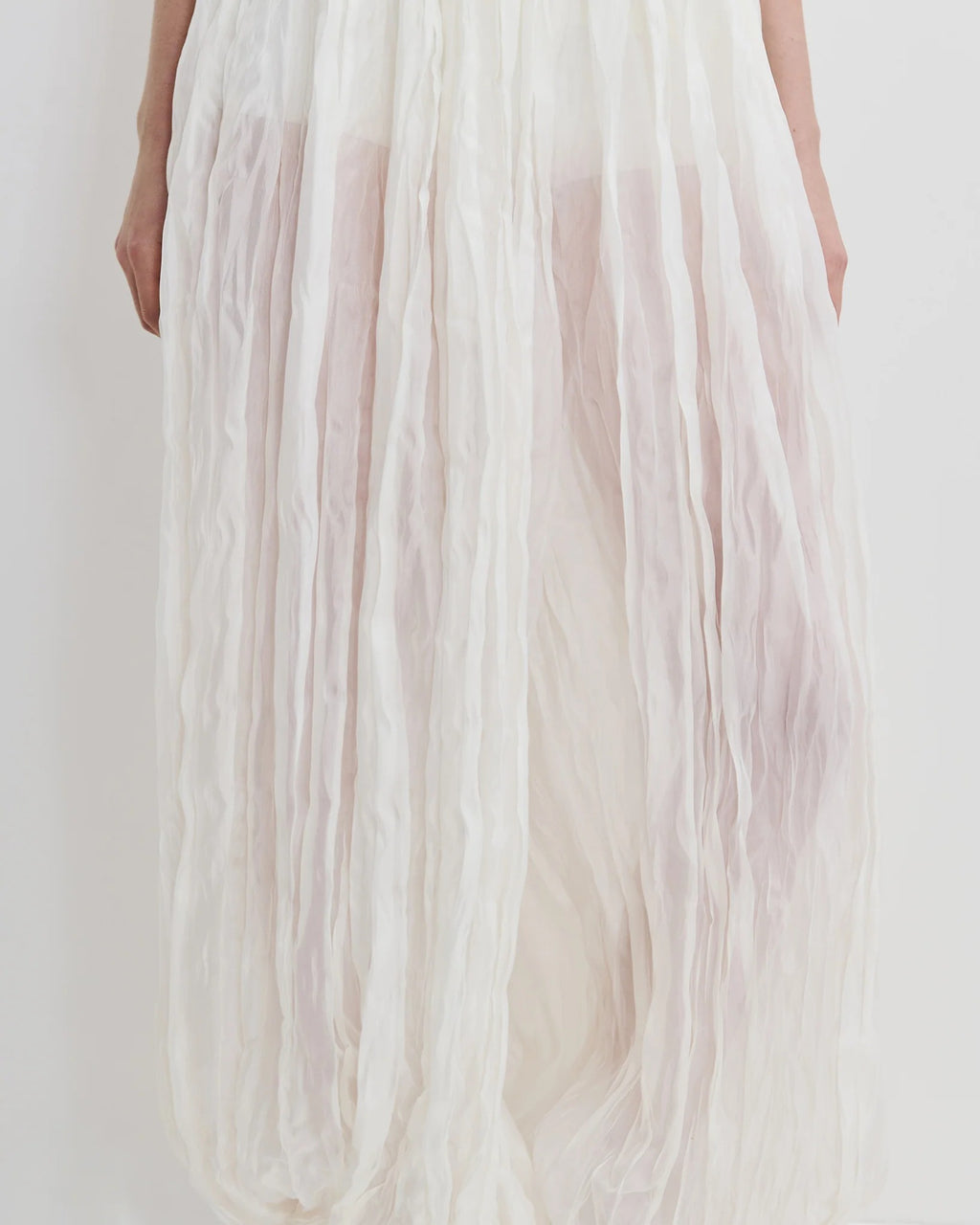 White Crinkled Pleated Wide-Leg Maxi Pants
