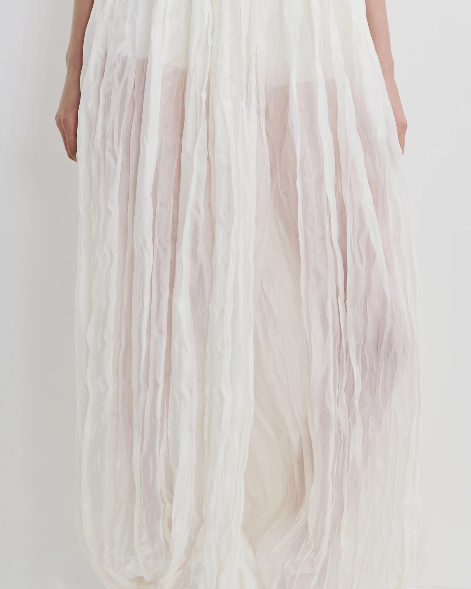 White Crinkled Pleated Wide-Leg Maxi Pants